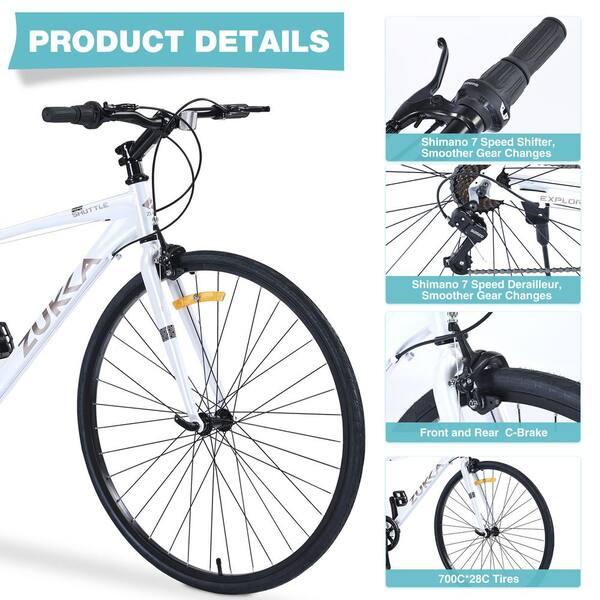 Tenleaf 27.5 in. White Adult Shimano 7 Speed Hybrid Bike