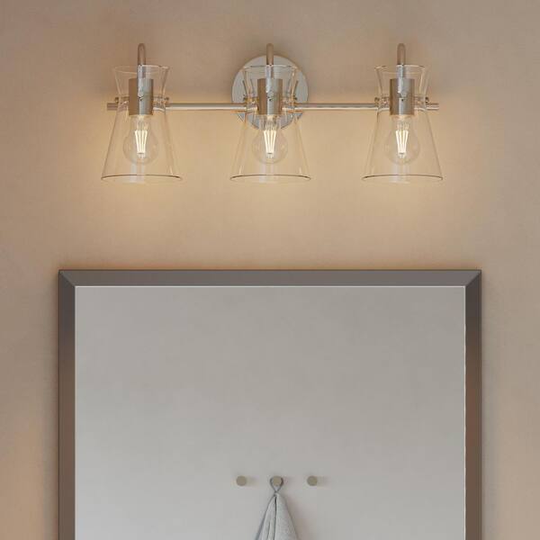 Briosco Collection 21 in. 3-Light Brushed Nickel Modern Industrial Vanity Light for Bathrooms