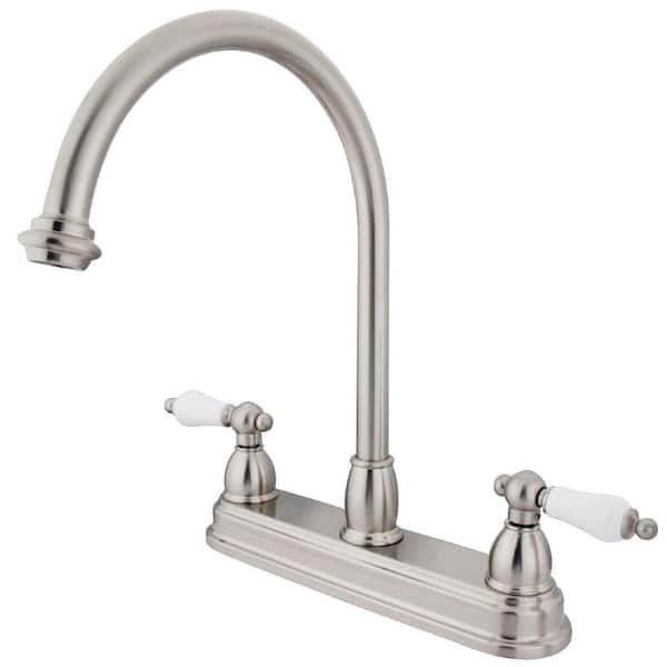 Kingston Brass Restoration 2-Handle Deck Mount Centerset Kitchen Faucets in Brushed Nickel