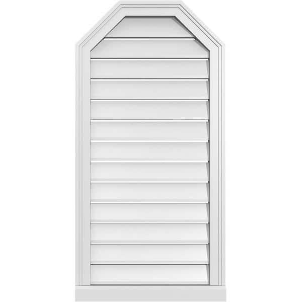 Ekena Millwork 20 in. x 40 in. Octagonal Top Surface Mount PVC Gable Vent: Functional with Brickmould Sill Frame