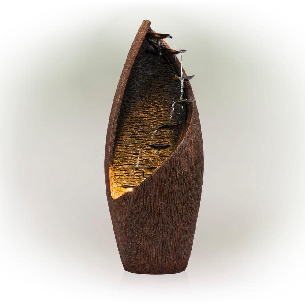 Brown Fiberglass Indoor/Outdoor Fountain with Light