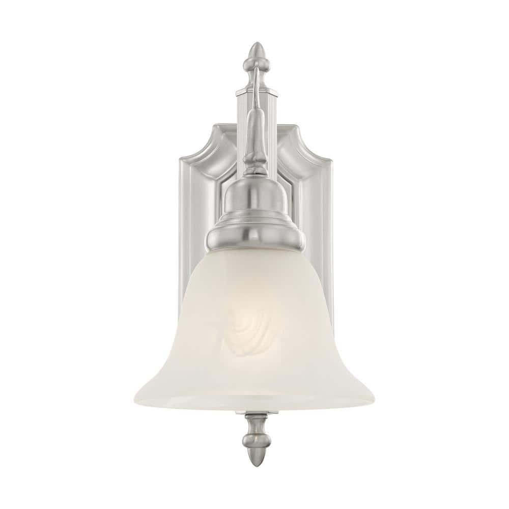 Brushed Nickel Traditional Bathroom Wall Sconce with Alabaster Glass