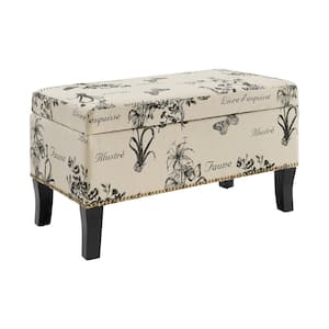 Stephanie Botanical Natural Fabric Rectangle Storage 32 in. Ottoman