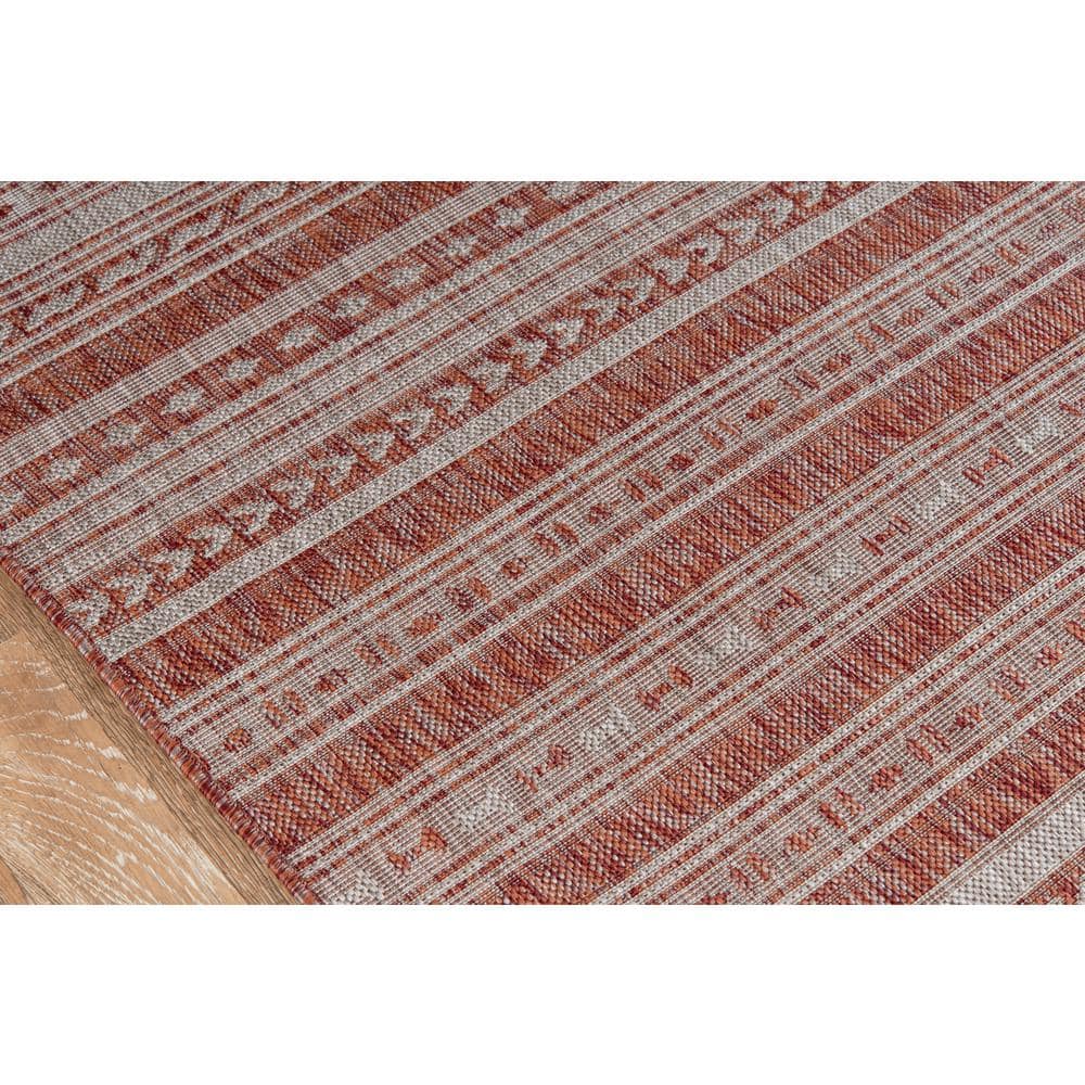 Copper and Beige Rectangular Synthetic Indoor/Outdoor Rug