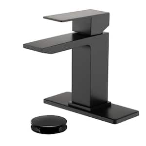 Single Handle Single Hole Bathroom Faucet with Pop-Up Drain Vanity Sink Faucet in Matte Black