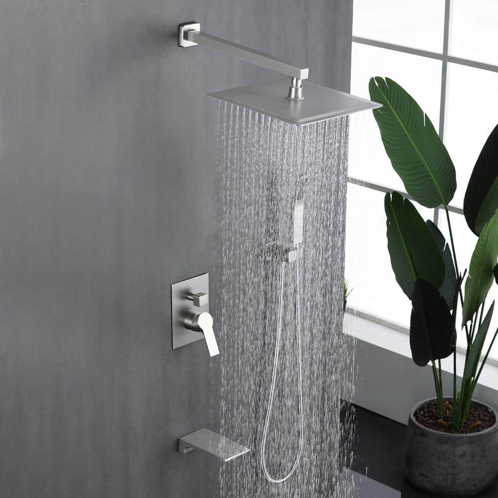 Brushed Nickel 10" Rain Shower Faucet Set with Handheld
