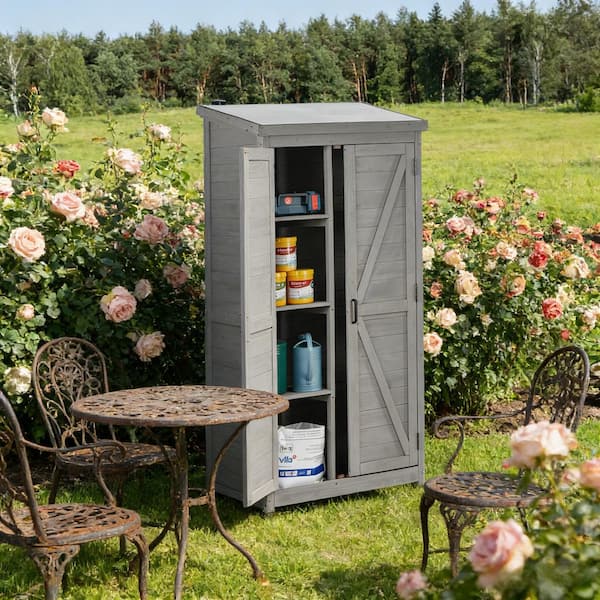 2.79 ft.W x 1.54 ft.D Gray Wood Outdoor Storage Shed Tool Garden Storage Cabinet w/Double Doors and Shelves(4.29 sq.ft.)