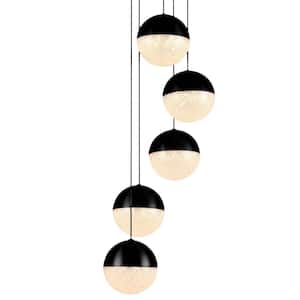 Ravello 10.25 in. 5-Light ETL Certified Integrated LED Chandelier Adjustable Hanging Pendant with Globe Shades, Black