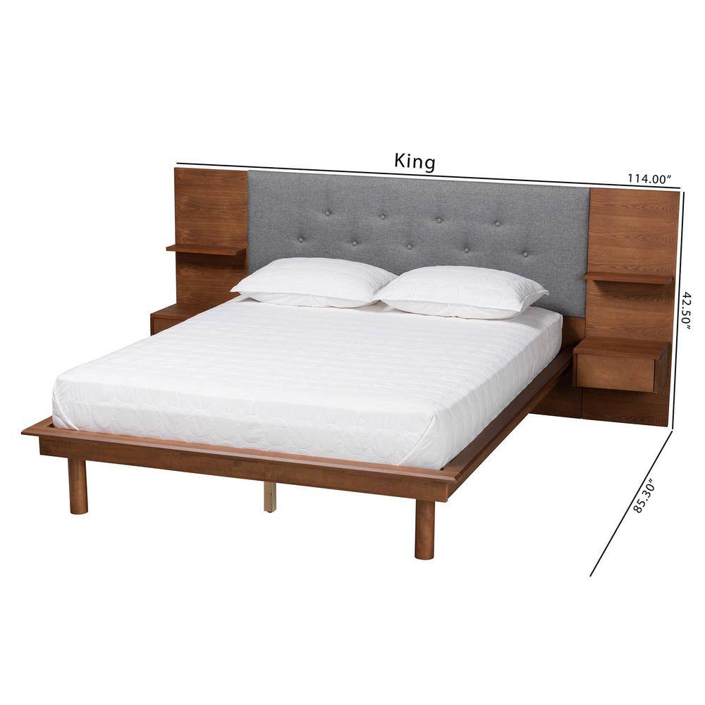 Eliana Gray and Walnut King Upholstered Platform Bed with Storage