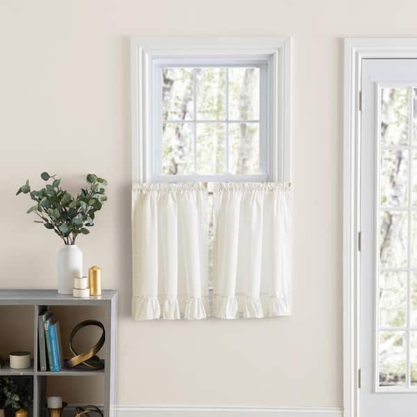 Ellis Curtain Classic Wide Ruffled Natural Polyester/Cotton 84 in. W x 30 in. L Rod Pocket Sheer Tier Pair, Natural