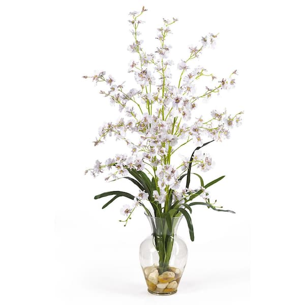 Nearly Natural 31 in. Artificial Dancing Lady Liquid Illusion Silk Flower Arrangement in White