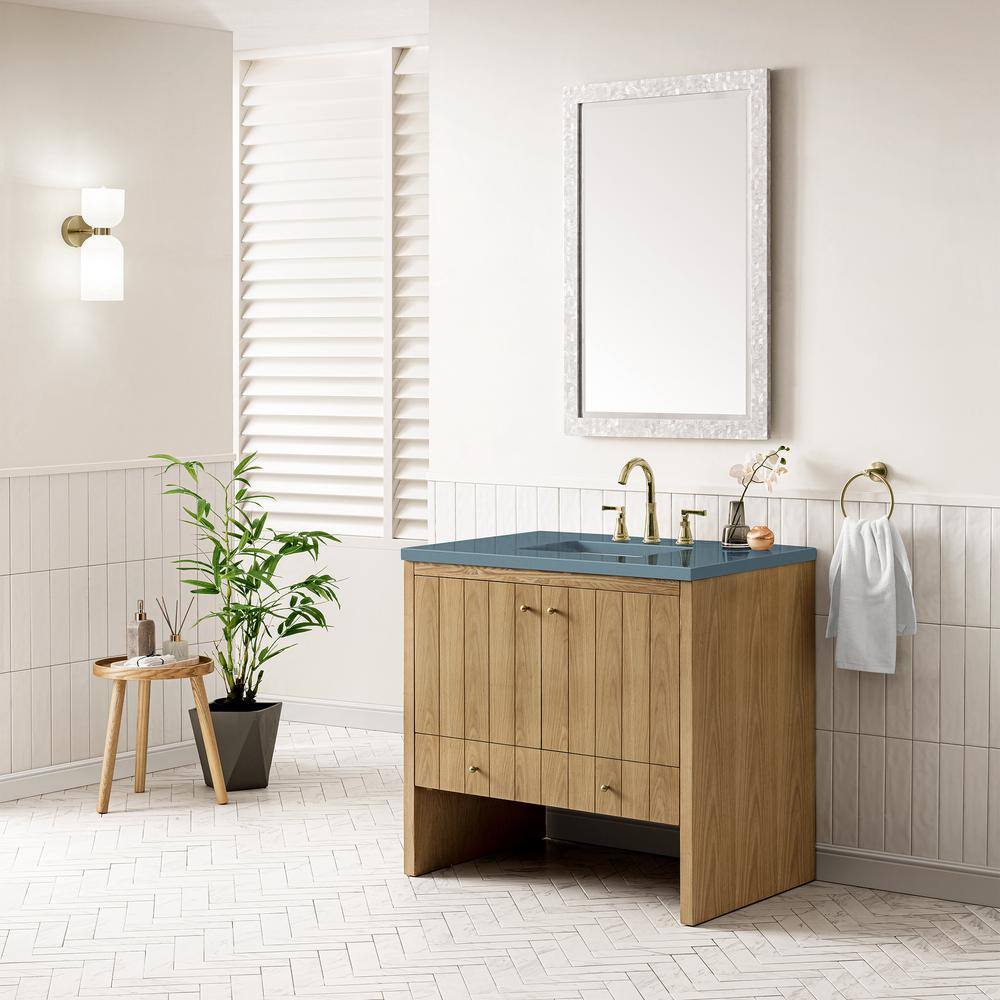 Hudson 36" Light Natural Oak Single Vanity Base with Brass Knobs