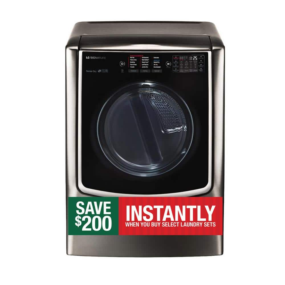 LG SIGNATURE 9.0 Cu. Ft. Vented SMART Electric Dryer in Black Stainless Steel with Touch Control Panel and TurboSteam