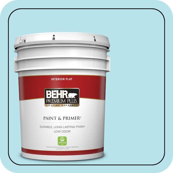 BEHR PREMIUM PLUS 5 gal. #P490-1 Ocean Front Flat Low Odor Interior Paint & Primer