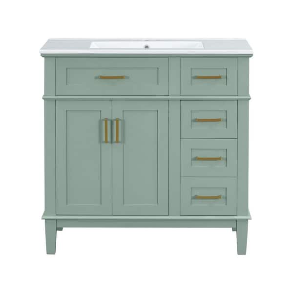 ●ONE BRILLIANT● GretaOB550Grey 5009360778 Virubi 36 in. W Single Sink Bath Vanity in Green with White