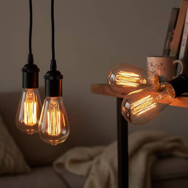 ST58 E26 Medium Base 60 Watt Equivalent Vintage LED Edison Filament Light Bulb Warm White 2700K (4-Pack)