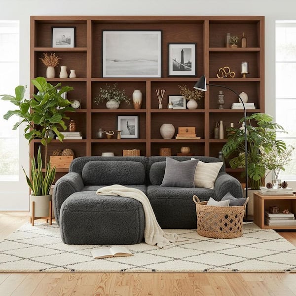 Homy Casa 80.4 in. Armless 3-Seat Plush Microfiber Modular