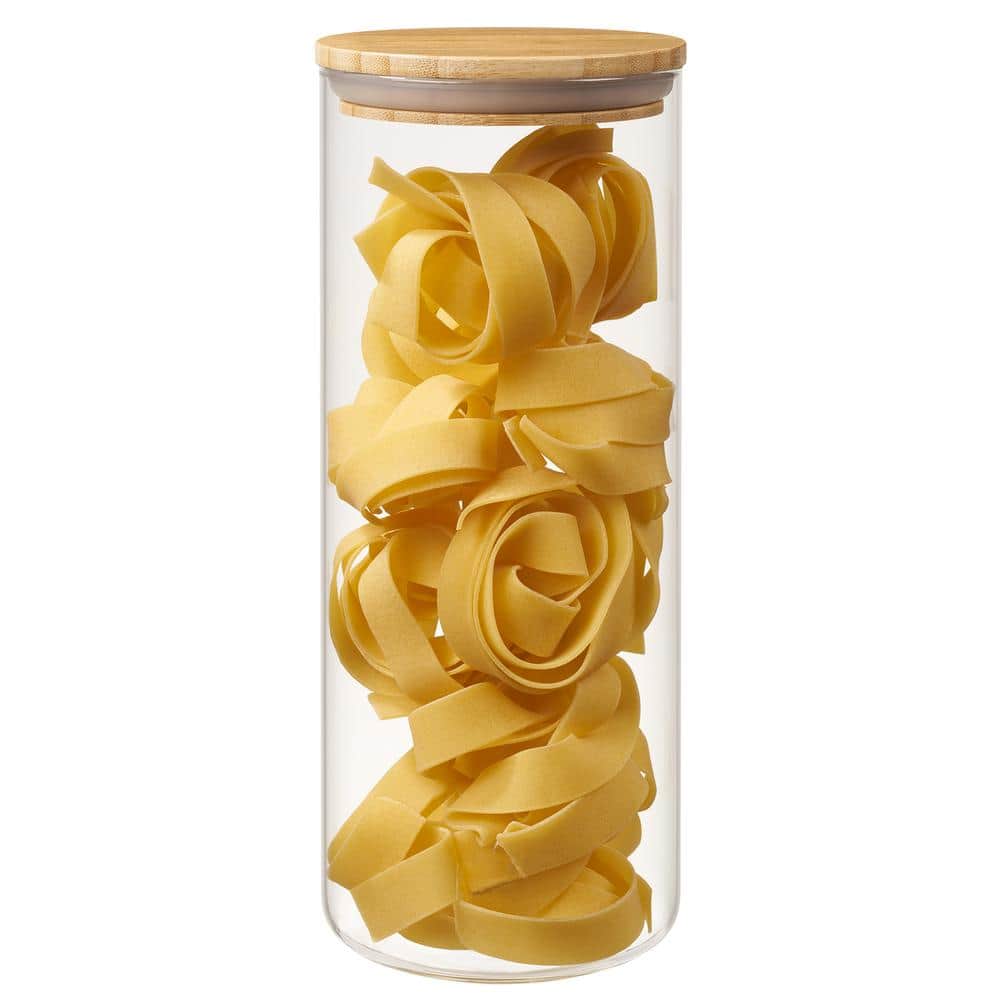 Clear Glass Cylinder Canisters with Bamboo Lids - Set of 3