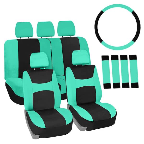 Light and Breezy Fabric 21 in. x 21 in. x 2 in. Full Set Seat Covers with Steering Wheel Cover and 4-Seat Belt Pads