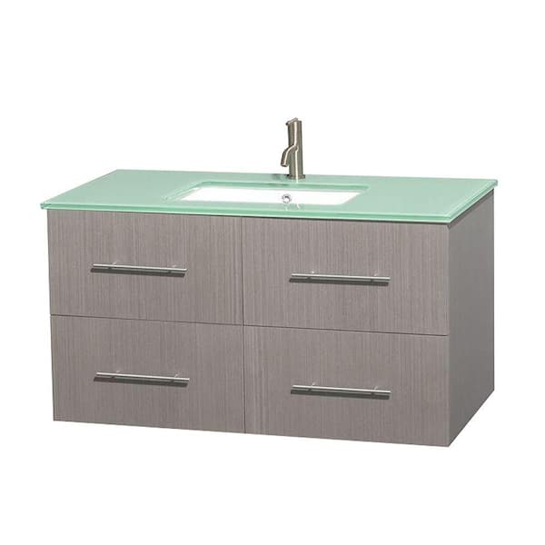 Wyndham Collection Centra 42 in. Vanity in Gray Oak with Glass Vanity Top in Green and Undermount Sink
