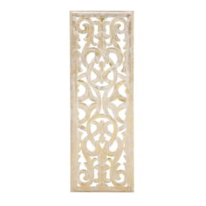 12 in. x  36 in. Wood Gold Handmade Intricately Carved Arabesque Floral Wall Decor