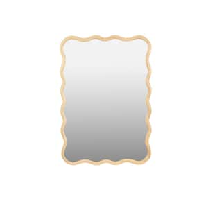 Natural 40 in. W x 28 in. H Solid Wood Rectangle Wavy Wall Mirror for Bathroom, Bedroom, Cloakroom