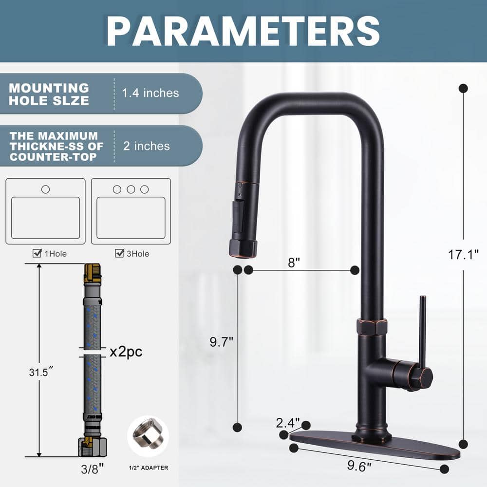 17-Inch Oil Rubbed Bronze Single Handle Pull Down Kitchen Faucet