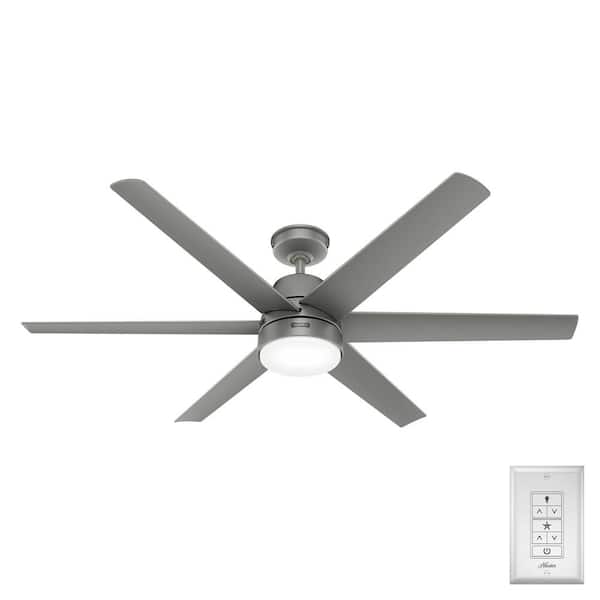 Hunter Skysail 60 in. Outdoor Matte Silver Ceiling Fan with Light Kit and Wall Control Included