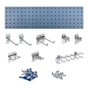 Silver Tool Storage Kit with (1) 31.5 in. x 9 in. Steel Square Hole Pegboard and 8-Piece LocHook Assortment
