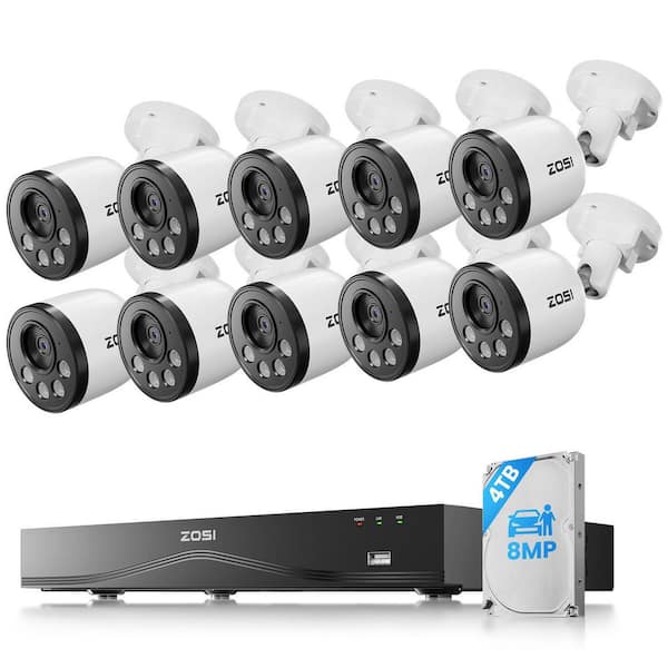 4K 16-Channel (32CH Expandable) POE 4TB Home Security Camera System with 10 Wired 8MP Outdoor Cameras, Dual-Disk Backup
