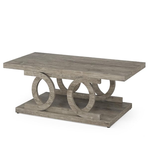 BYBLIGHT Kerlin 47 in. Gray Rectangle Wood Coffee Table, Farmhouse Cocktail Table Center Tea Table Accent Table for Living Room
