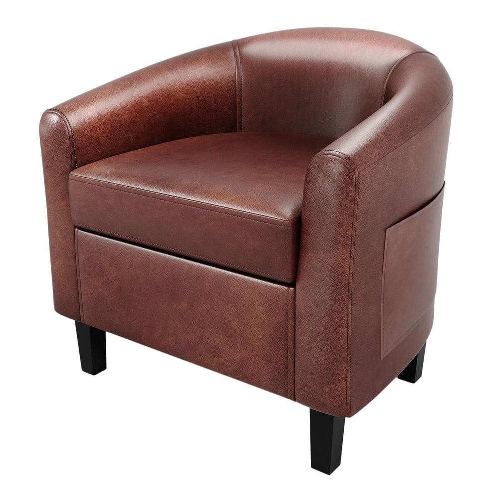 Brown PU Leather Accent Barrel Chair Set of 1 with Soft Padded Seat price history on PriceWatchPro