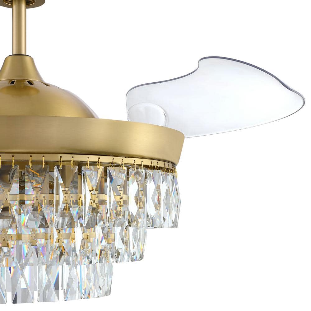 Satin Brass 42" Ceiling Fan with Clear Glass Chandelier
