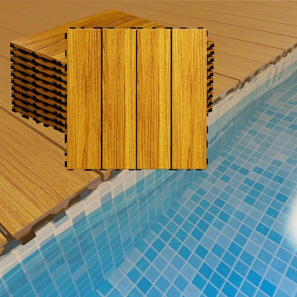 ARK DESIGN 1 ft. x 1 ft. Quick Deck Tile Outdoor Solid Pine Wood Deck Tile Primed in Natural Grain (10 sq. ft. Per Box)