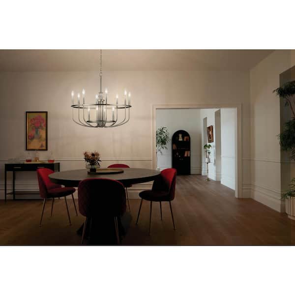 Capitol Hill 34.75 in. 12-Light Brushed Nickel Traditional Candle Circle Chandelier for Dining Room