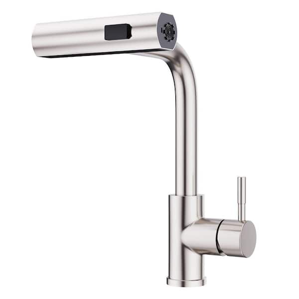 Kitchen Sink Faucet with Pull Down Sprayer in Brushed Nickel Waterfall 18 in. H x 10 in. W x 2.5 in. D