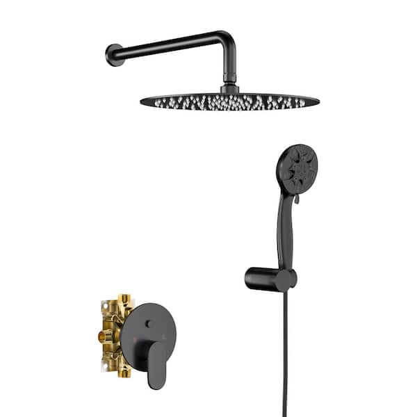 Fapully Single Handle 2-Spray Shower Faucet 1.8 GPM with Pressure Balance, 10 in. Head Shower with Hand Shower in Matte Black