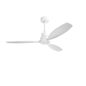 52.1 in. Indoor White Wooden Ceiling Fan with 3 Solid Wood Blades Remote Control Reversible DC Motor