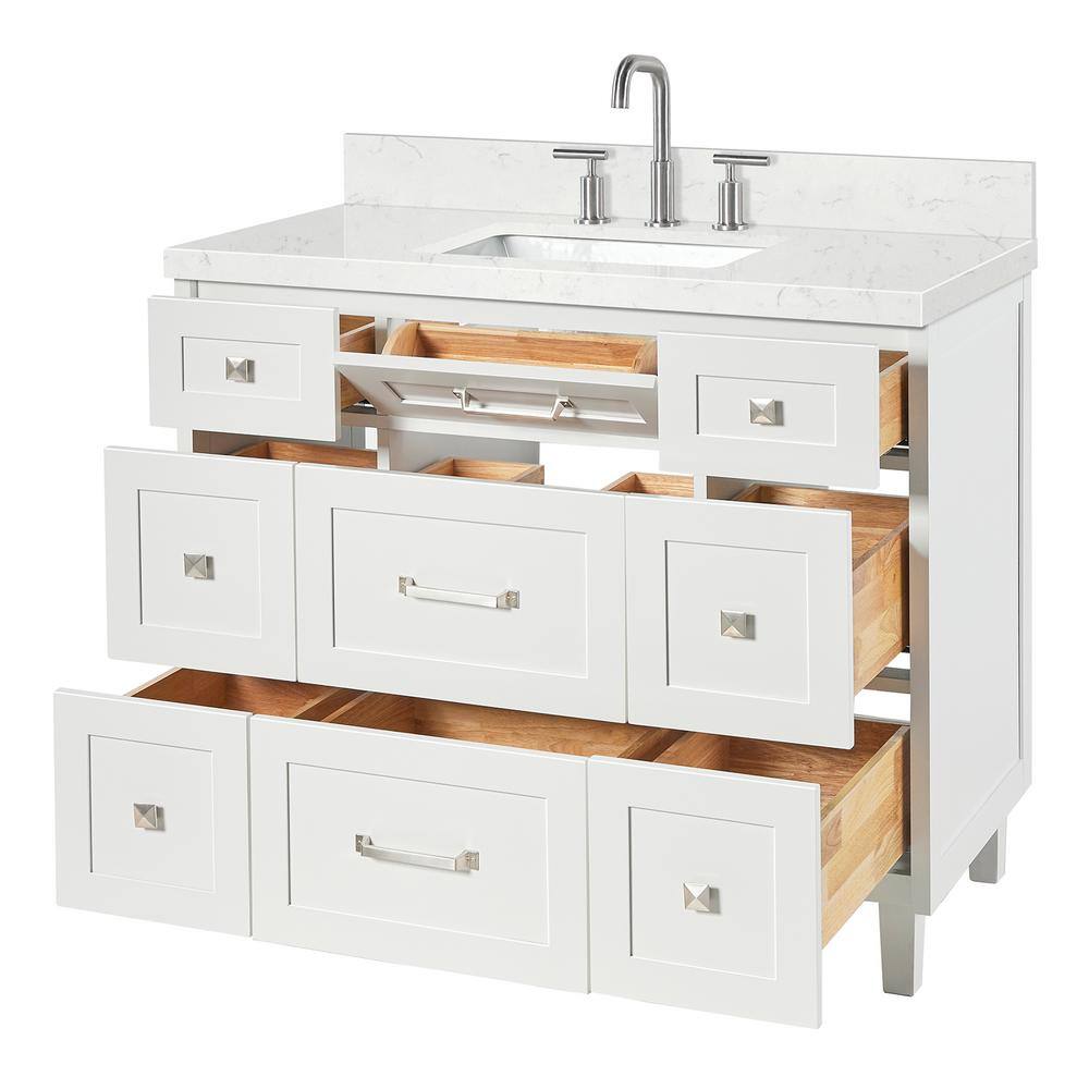 Monroe 42" White Wood Vanity with Carrara Quartz Top