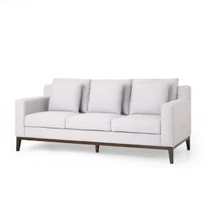 Ovando 80 in. Light Gray and Dark Walnut Polyester 3-Seats Sofa with Accent Pillows