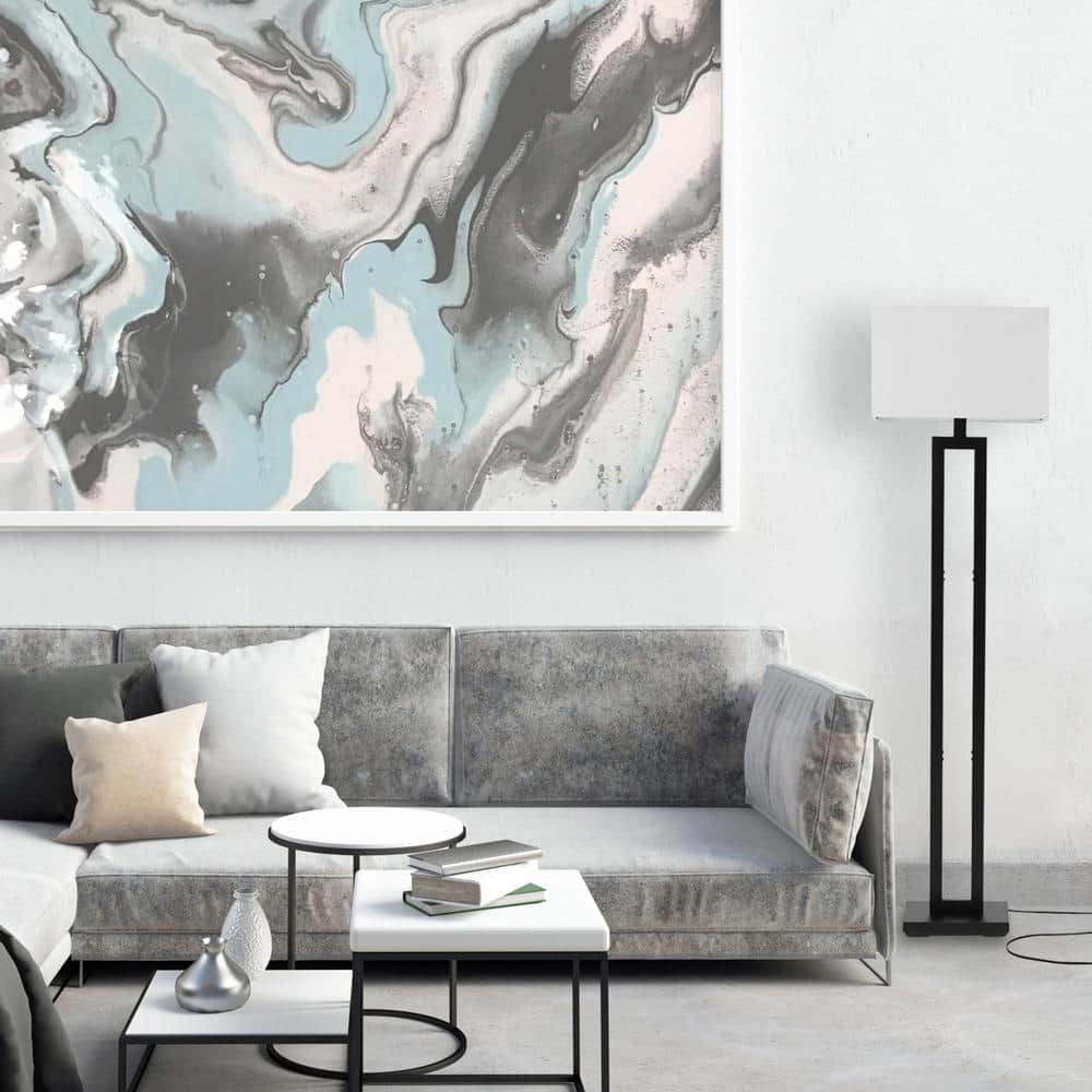 Matte Black Modern Energy Star 58" Floor Lamp with White Linen Shade