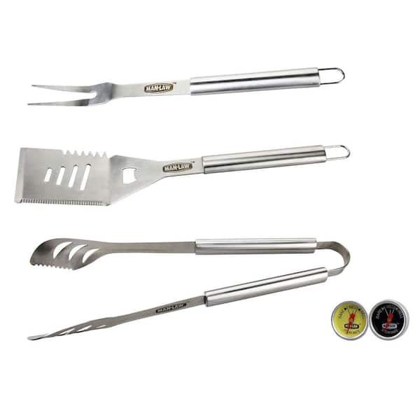 MAN LAW Stainless Steel BBQ Tool Set with Bonus Steak Thermometer (3-Piece)
