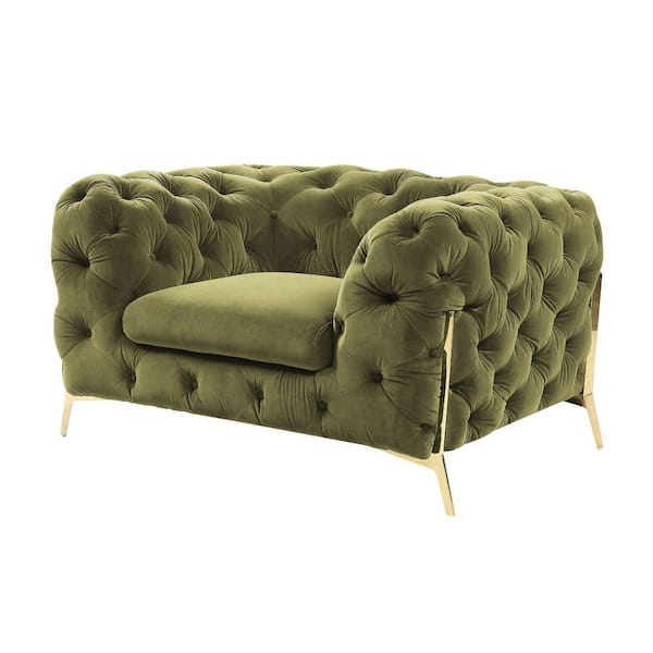 Benjara Green Fabric Arm chair with Button Tufted