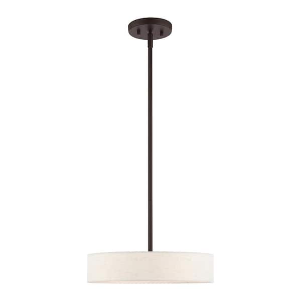 AVIANCE LIGHTING Ambridge 4-Light Bronze Pendant with Oatmeal Fabric Shade