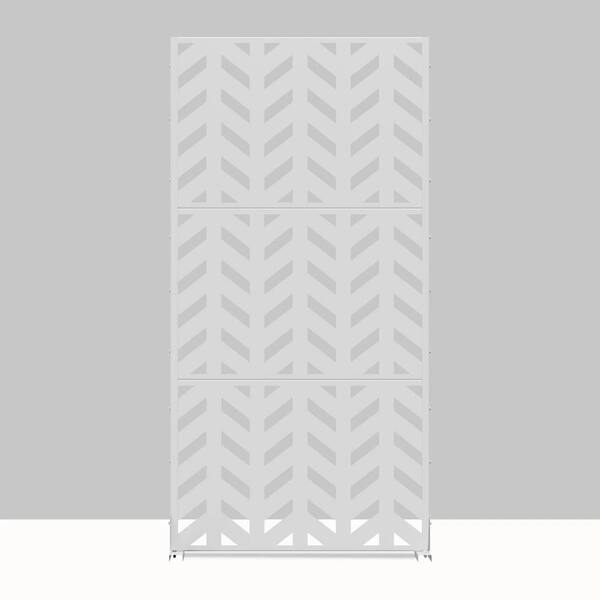 cadeninc 2.92 ft. x 6 ft. White Metal Privacy Screen with Fishbone Pattern