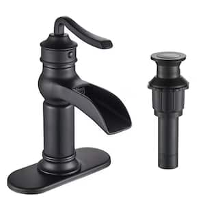 Single-Handle Single Hole Bathroom Faucet with Deck Plate Included in Matte Black