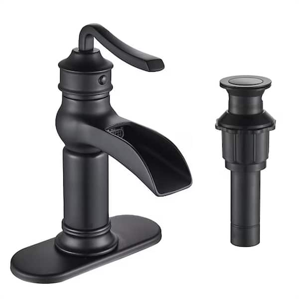 FORIOUS Single-Handle Single Hole Bathroom Faucet with Deck Plate Included in Matte Black