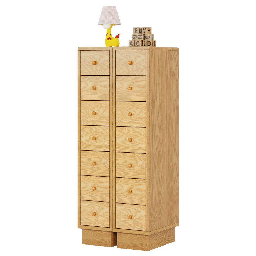 7-Drawer Chest of Drawers, 9.84 in. W Narrow Dresser for Bedroom, Oak