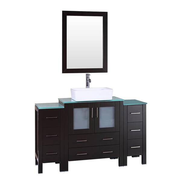 Bosconi 54 in. W Single Bath Vanity with Tempered Glass Vanity Top in Green with White Basin and Mirror
