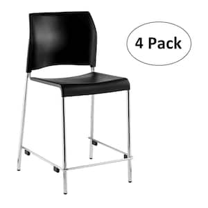 24 in. Black Full Back Metal Frame Counterheight Bar Stool with Plastic Seat (Set of 4)